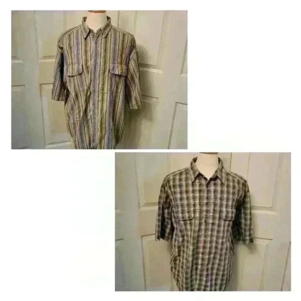 2 Levis Short Sleeve Plaid Stripped Western Button  Down Shirt Size XL